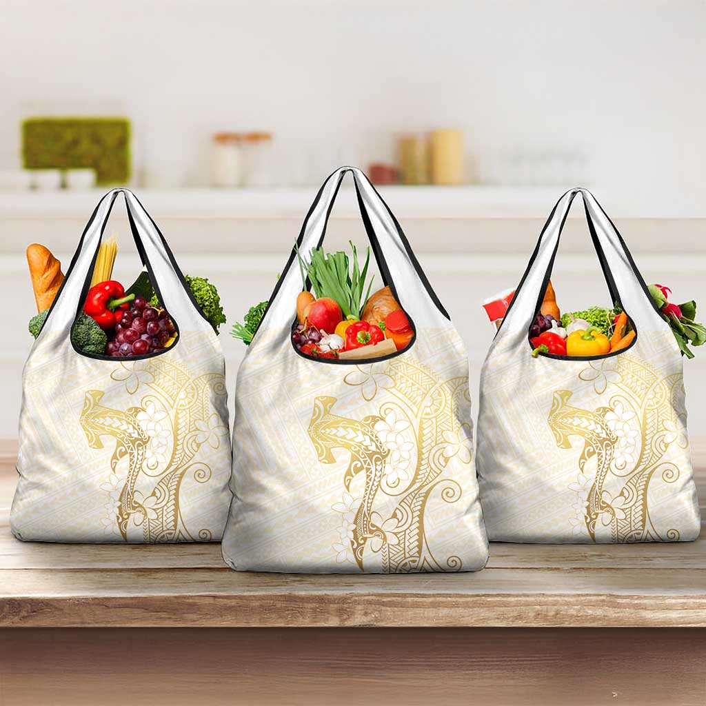Gold and White Hawaii Grocery Bag Hammerhead Shark Tattoo Curve Polynesian - Polynesian Pride