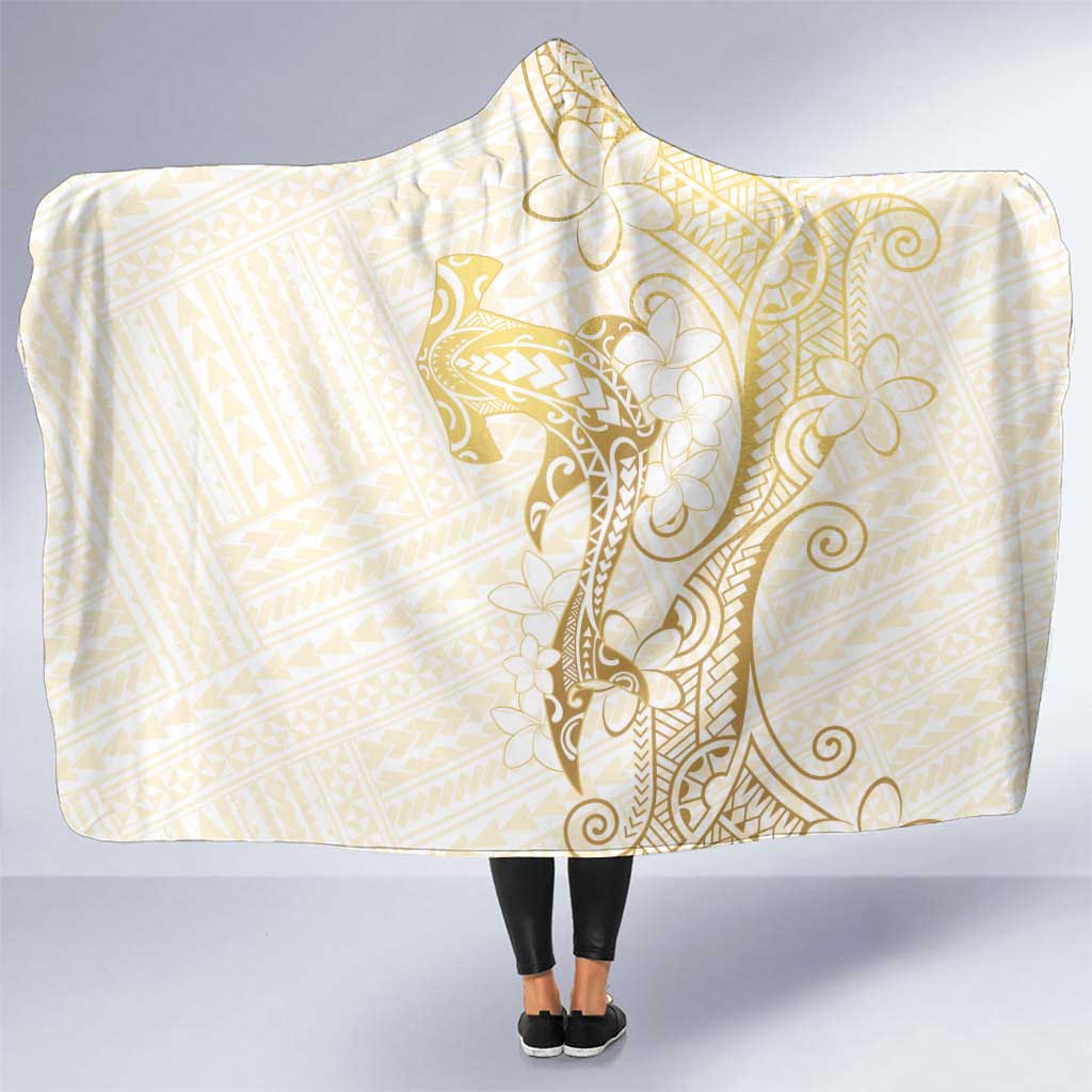 Gold and White Hawaii Hooded Blanket Hammerhead Shark Tattoo Curve Polynesian - Polynesian Pride
