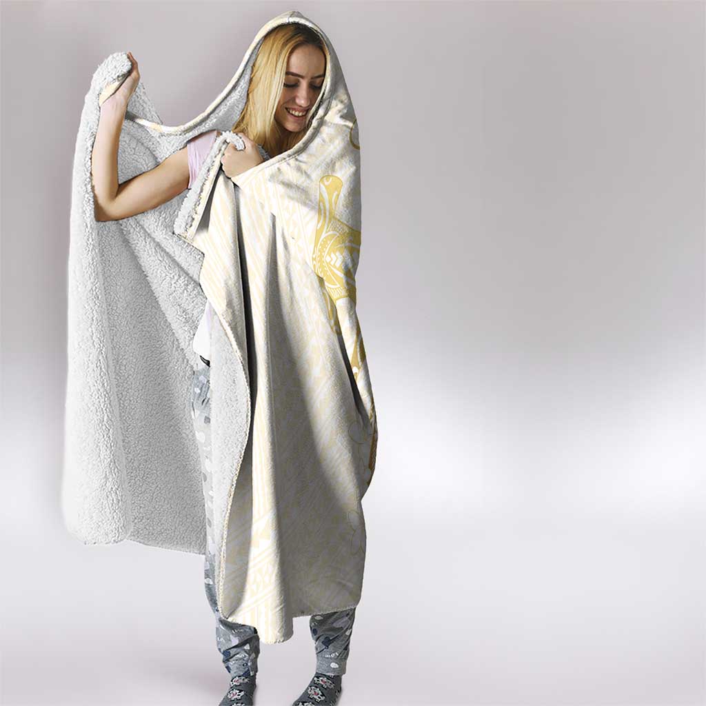 Gold and White Hawaii Hooded Blanket Hammerhead Shark Tattoo Curve Polynesian - Polynesian Pride