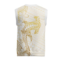 Gold and White Hawaii Christmas Knitted V-Neck Vest Hammerhead Shark Tattoo Curve Polynesian - Polynesian Pride