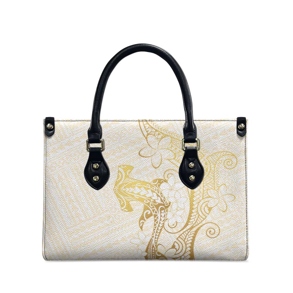 Gold and White Hawaii Leather Bag Hammerhead Shark Tattoo Curve Polynesian - Polynesian Pride