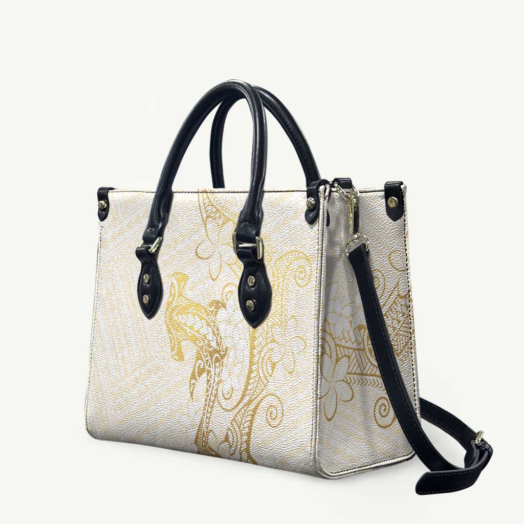 Gold and White Hawaii Leather Bag Hammerhead Shark Tattoo Curve Polynesian - Polynesian Pride