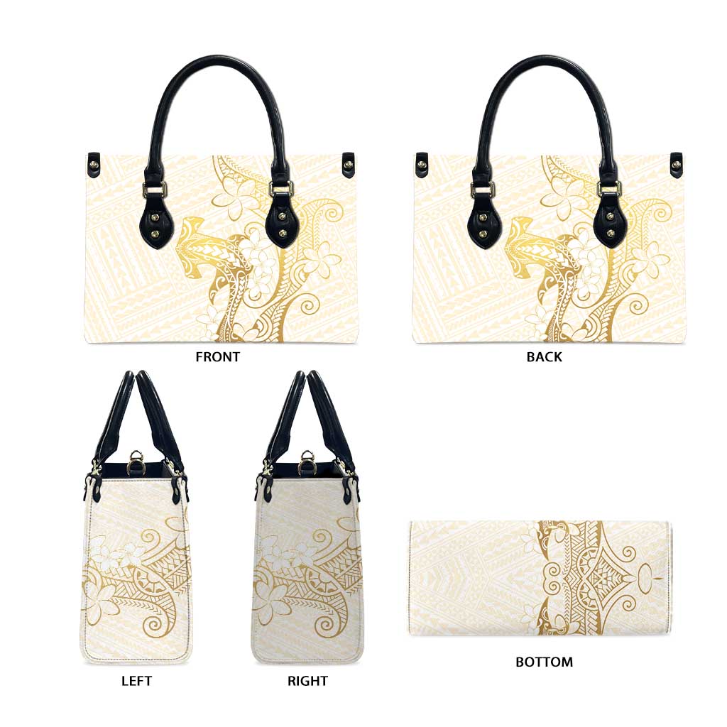 Gold and White Hawaii Leather Bag Hammerhead Shark Tattoo Curve Polynesian - Polynesian Pride