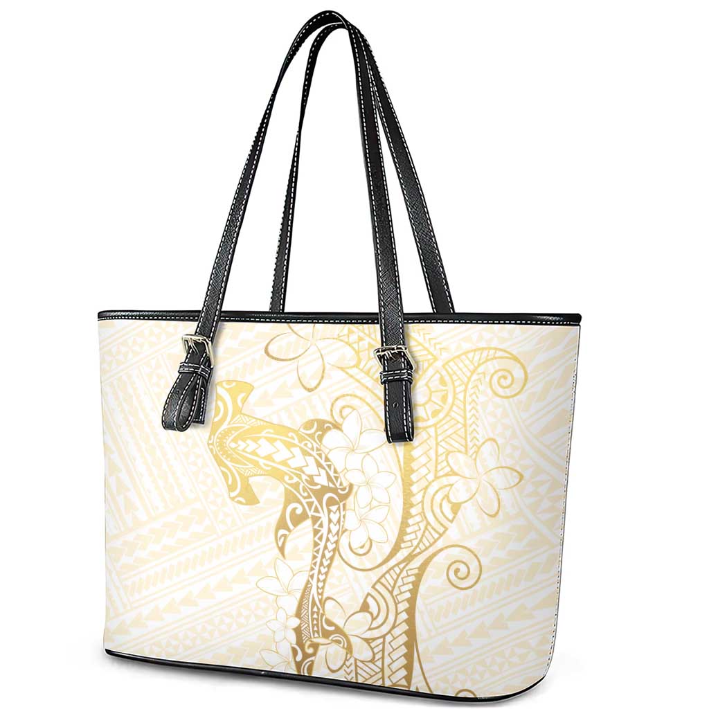 Gold and White Hawaii Leather Tote Bag Hammerhead Shark Tattoo Curve Polynesian - Polynesian Pride