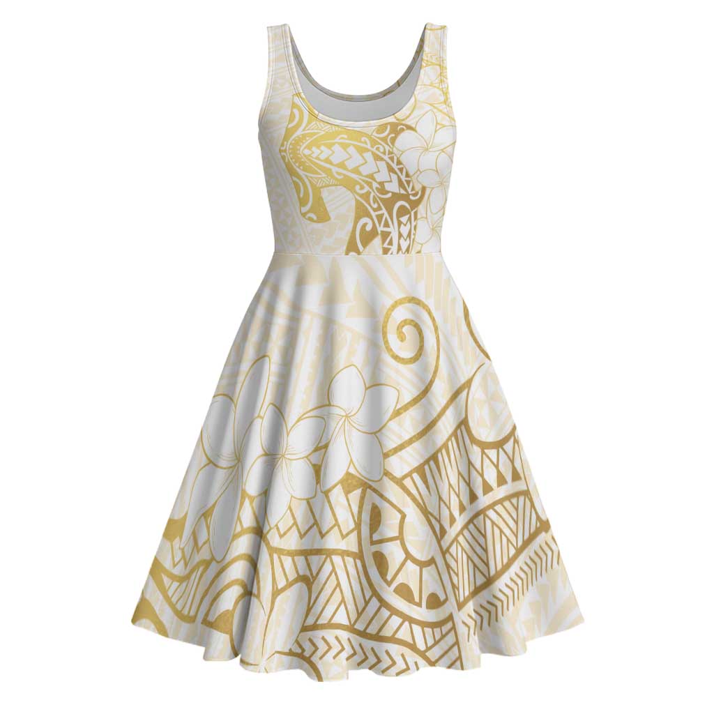 Gold and White Hawaii Midi Dress Hammerhead Shark Tattoo Curve Polynesian - Polynesian Pride