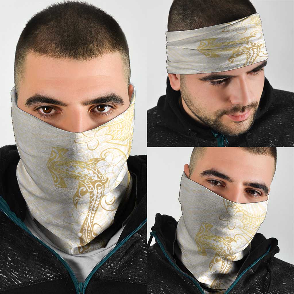 Gold and White Hawaii Neck Gaiter Hammerhead Shark Tattoo Curve Polynesian LT14 - Polynesian Pride