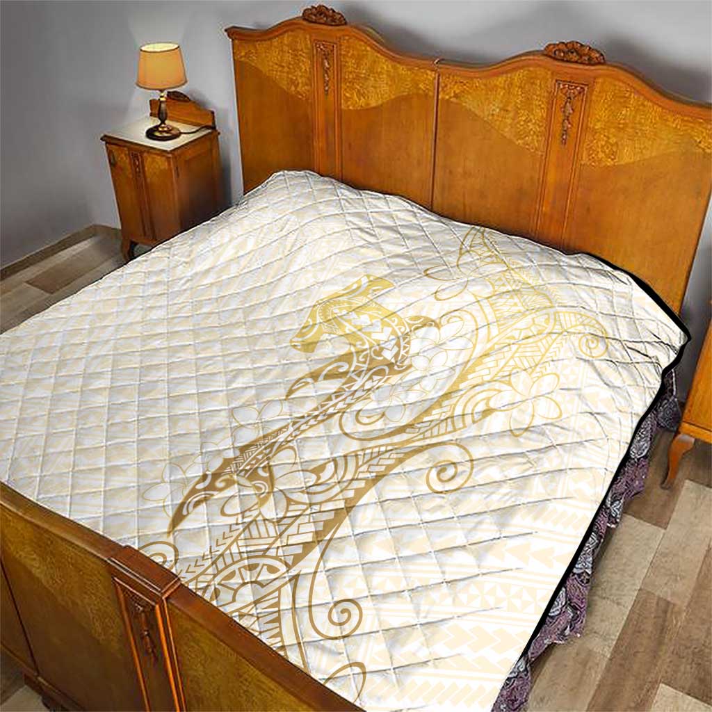 Gold and White Hawaii Quilt Hammerhead Shark Tattoo Curve Polynesian - Polynesian Pride