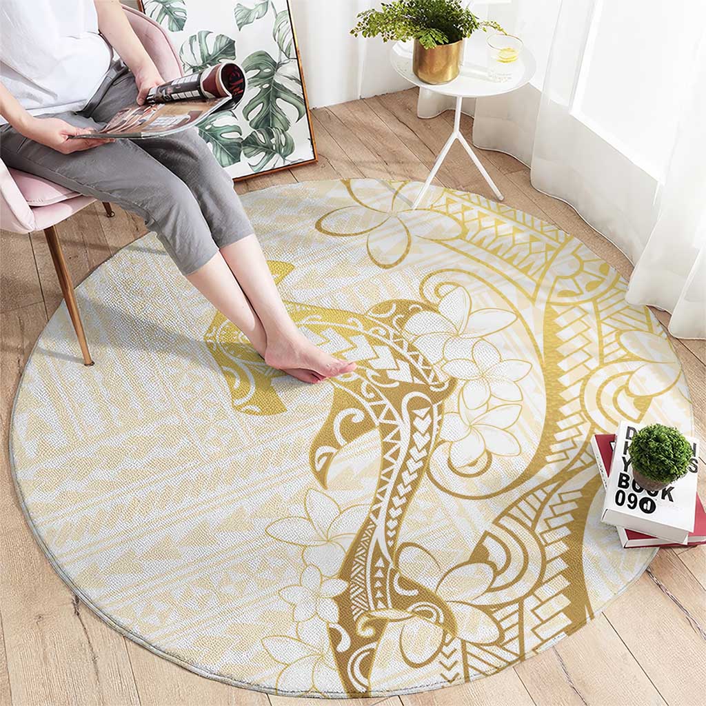 Gold and White Hawaii Round Carpet Hammerhead Shark Tattoo Curve Polynesian - Polynesian Pride