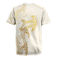 Gold and White Hawaii Rugby Jersey Hammerhead Shark Tattoo Curve Polynesian - Polynesian Pride