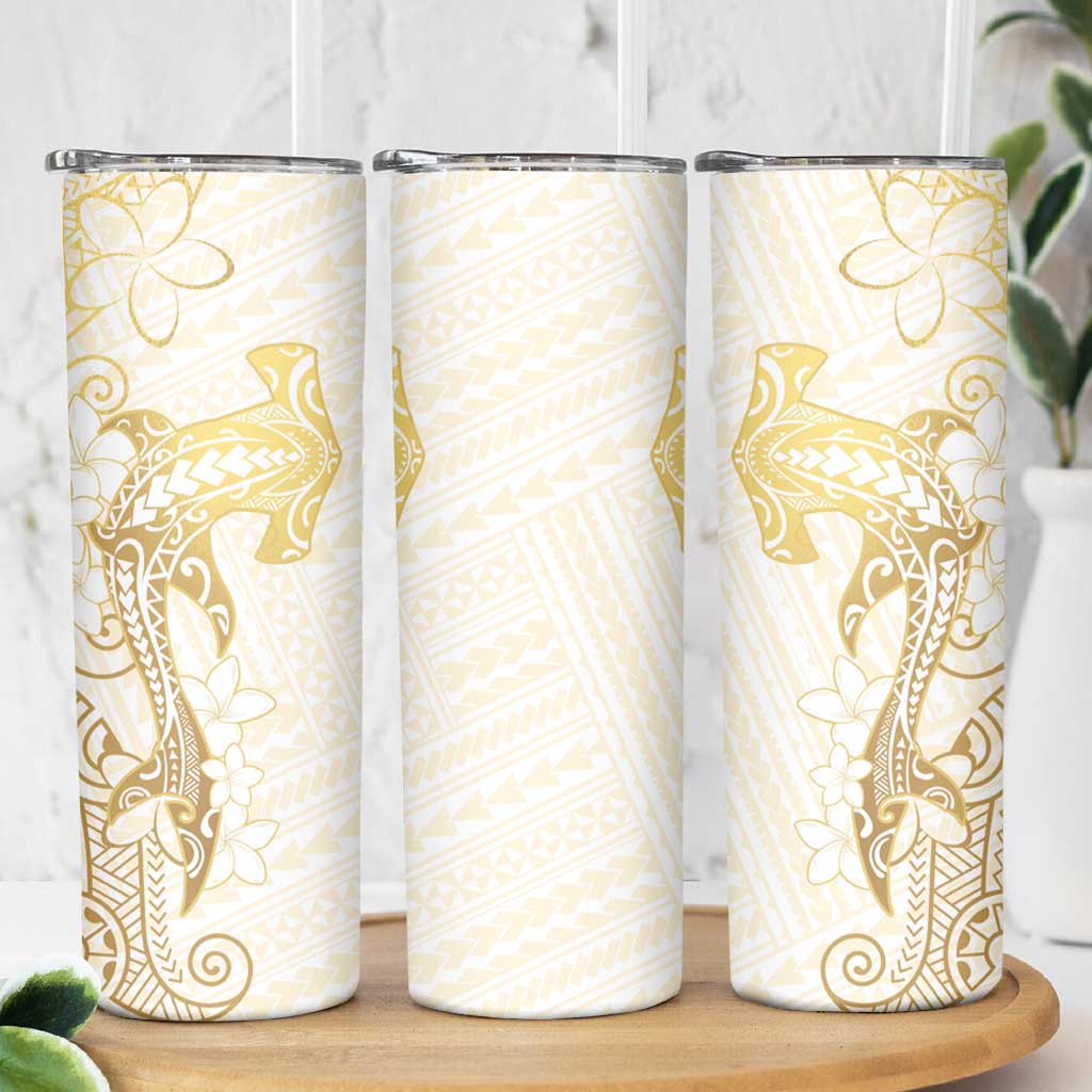 Gold and White Hawaii Skinny Tumbler Hammerhead Shark Tattoo Curve Polynesian - Polynesian Pride
