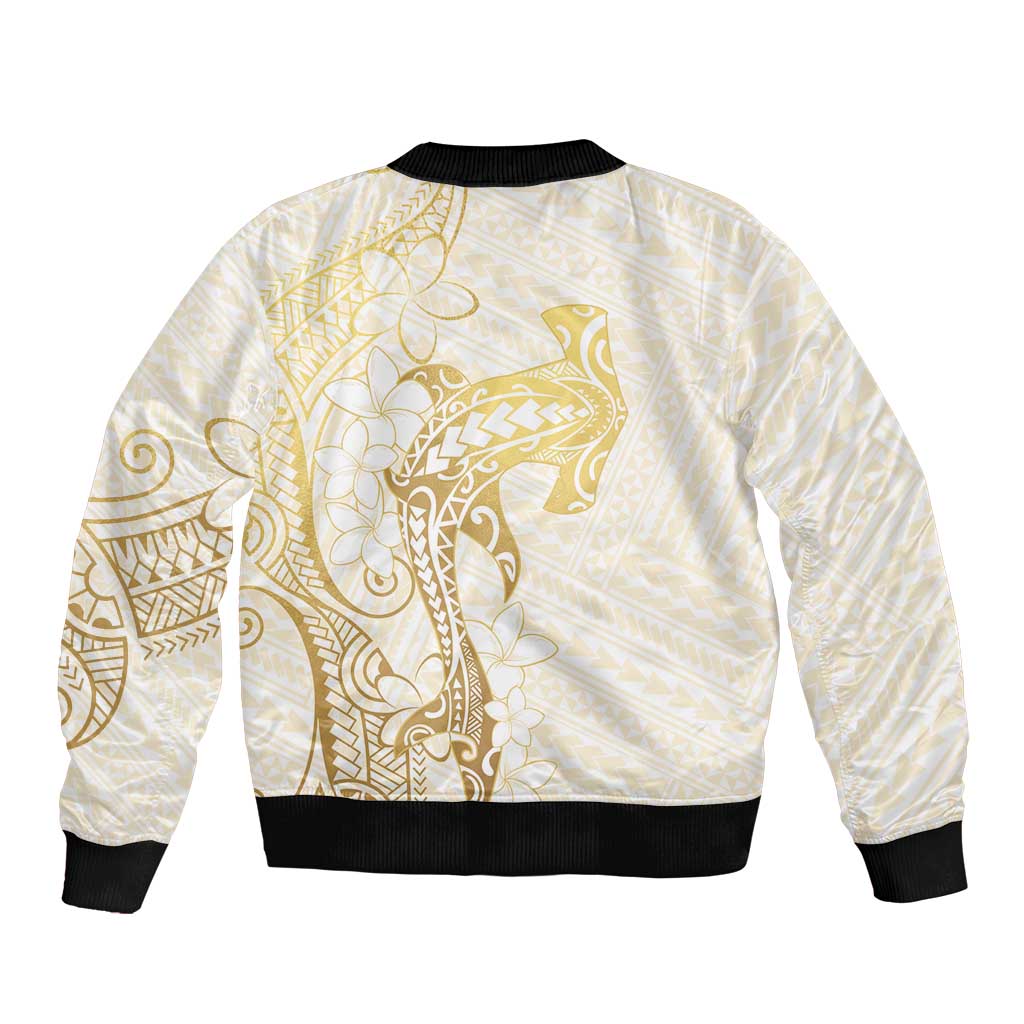 Gold and White Hawaii Sleeve Zip Bomber Jacket Hammerhead Shark Tattoo Curve Polynesian LT14 - Polynesian Pride