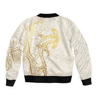 Gold and White Hawaii Sleeve Zip Bomber Jacket Hammerhead Shark Tattoo Curve Polynesian LT14 - Polynesian Pride