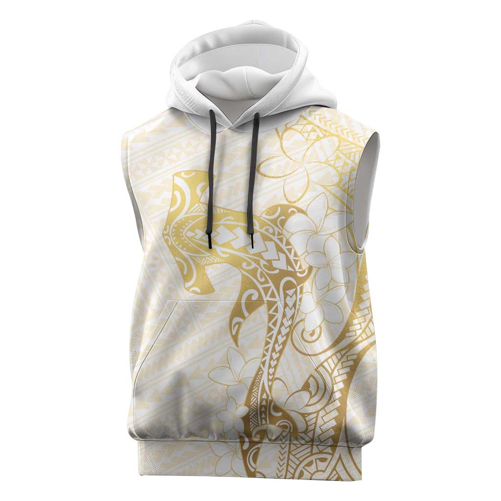 Gold and White Hawaii Sleeveless Hoodie Hammerhead Shark Tattoo Curve Polynesian LT14 White - Polynesian Pride