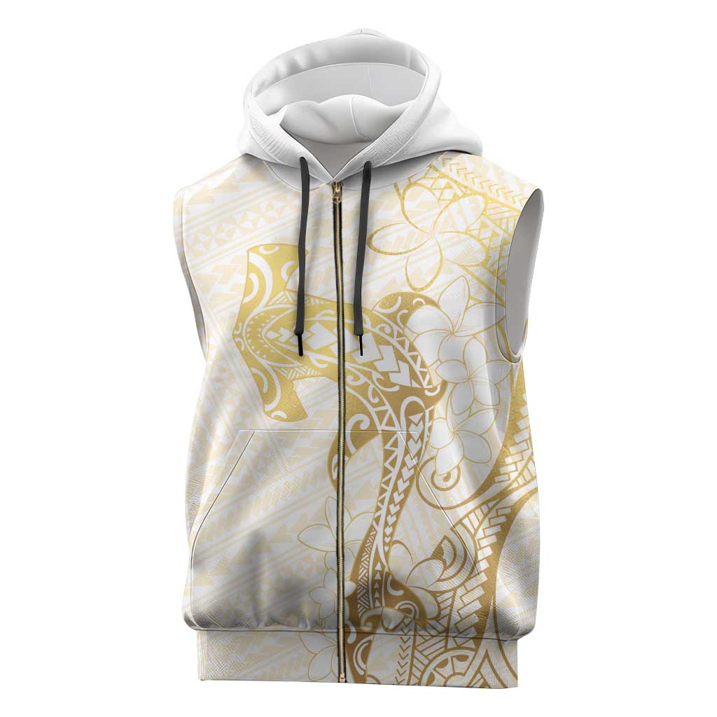 Gold and White Hawaii Sleeveless Zip Hoodie Hammerhead Shark Tattoo Curve Polynesian - Polynesian Pride