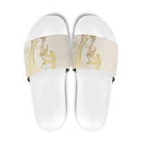 Gold and White Hawaii Slide Sandals Hammerhead Shark Tattoo Curve Polynesian LT14 White - Polynesian Pride