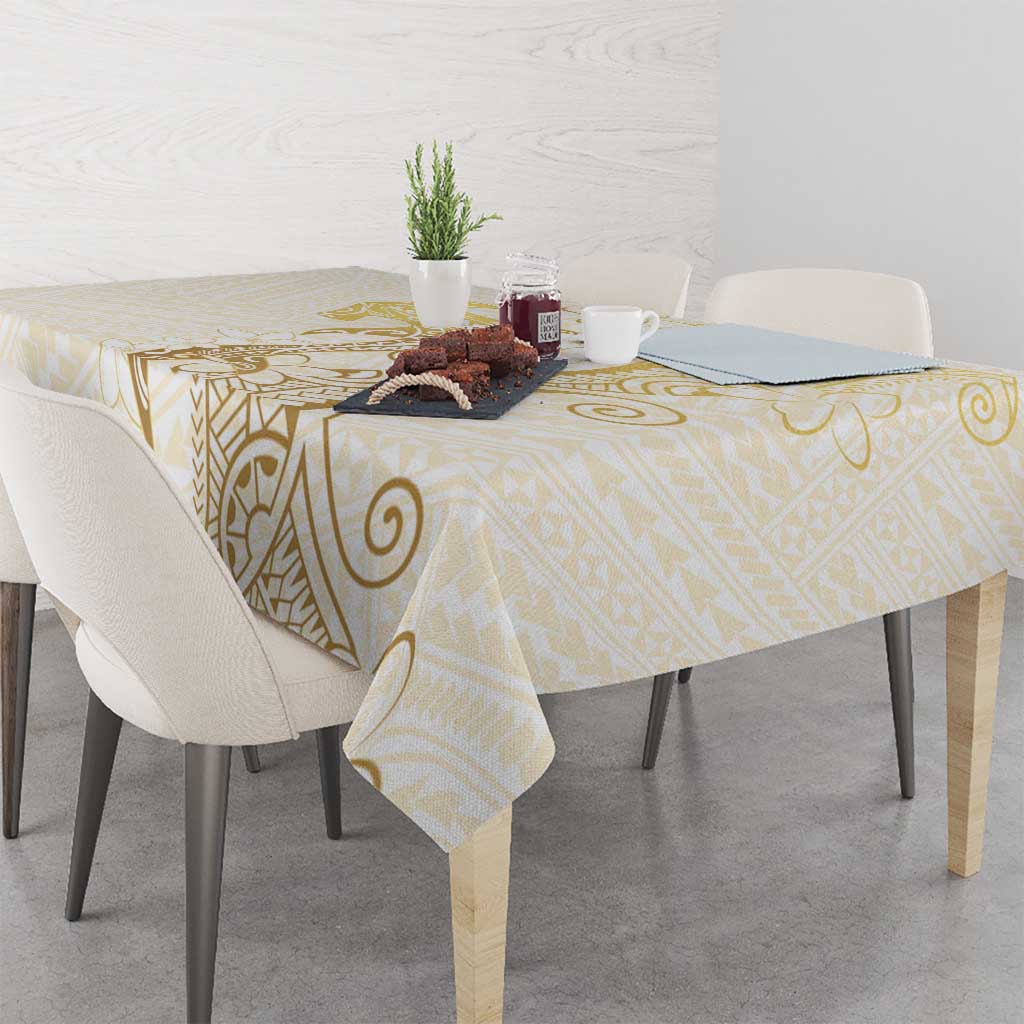 Gold and White Hawaii Tablecloth Hammerhead Shark Tattoo Curve Polynesian - Polynesian Pride
