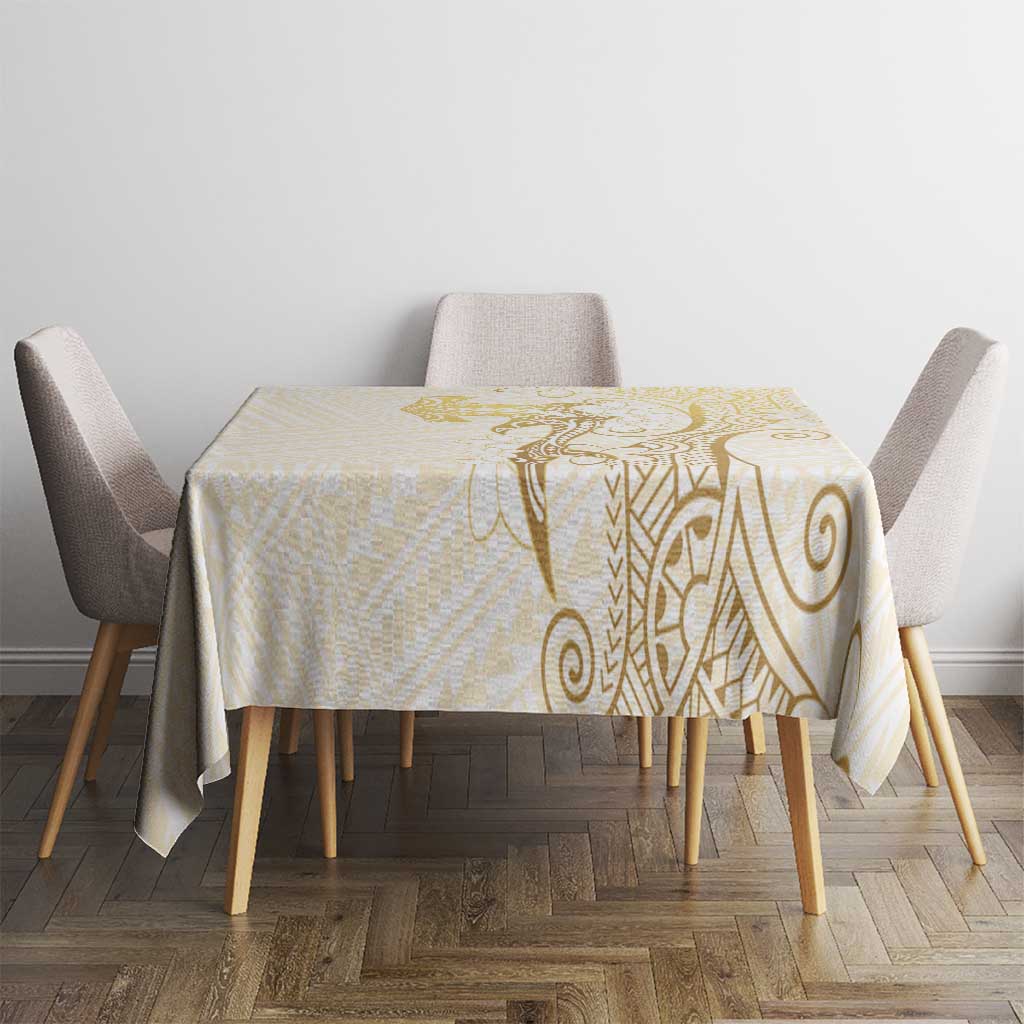 Gold and White Hawaii Tablecloth Hammerhead Shark Tattoo Curve Polynesian - Polynesian Pride