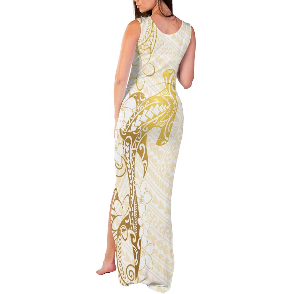 Gold and White Hawaii Tank Maxi Dress Hammerhead Shark Tattoo Curve Polynesian - Polynesian Pride