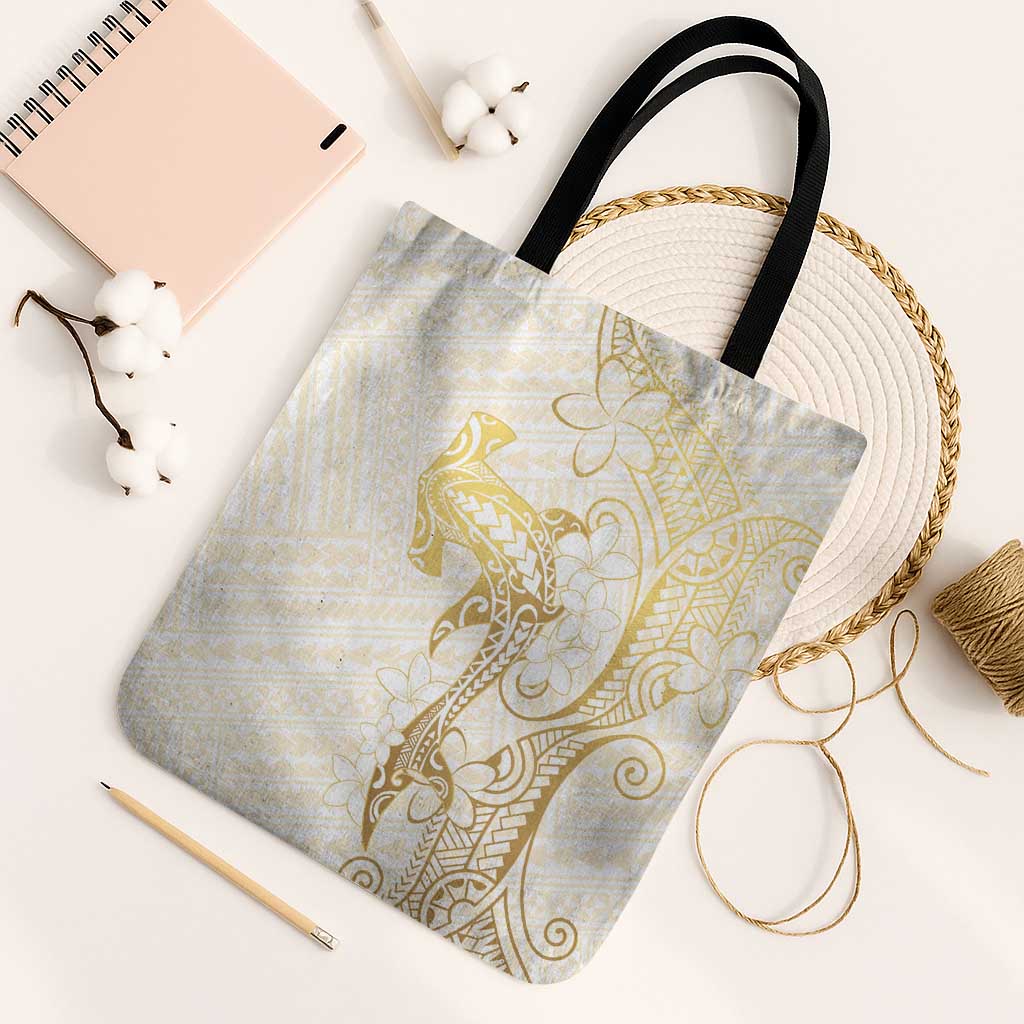 Gold and White Hawaii Tote Bag Hammerhead Shark Tattoo Curve Polynesian LT14 Black Strap One Size White - Polynesian Pride