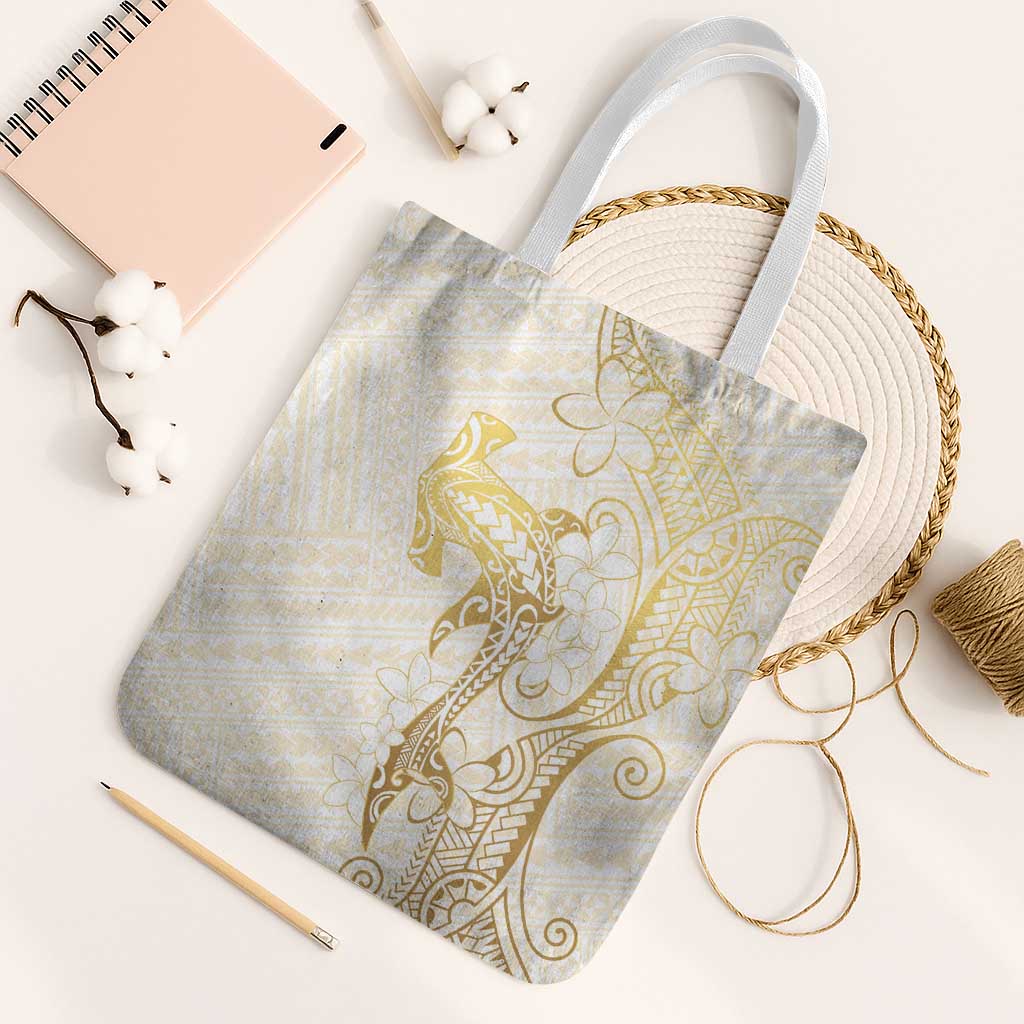 Gold and White Hawaii Tote Bag Hammerhead Shark Tattoo Curve Polynesian LT14 White Strap One Size White - Polynesian Pride