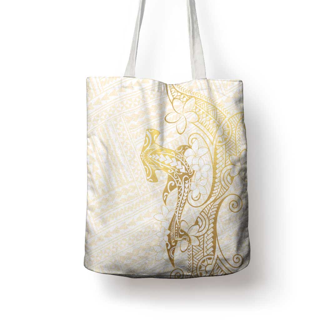 Gold and White Hawaii Tote Bag Hammerhead Shark Tattoo Curve Polynesian LT14 - Polynesian Pride