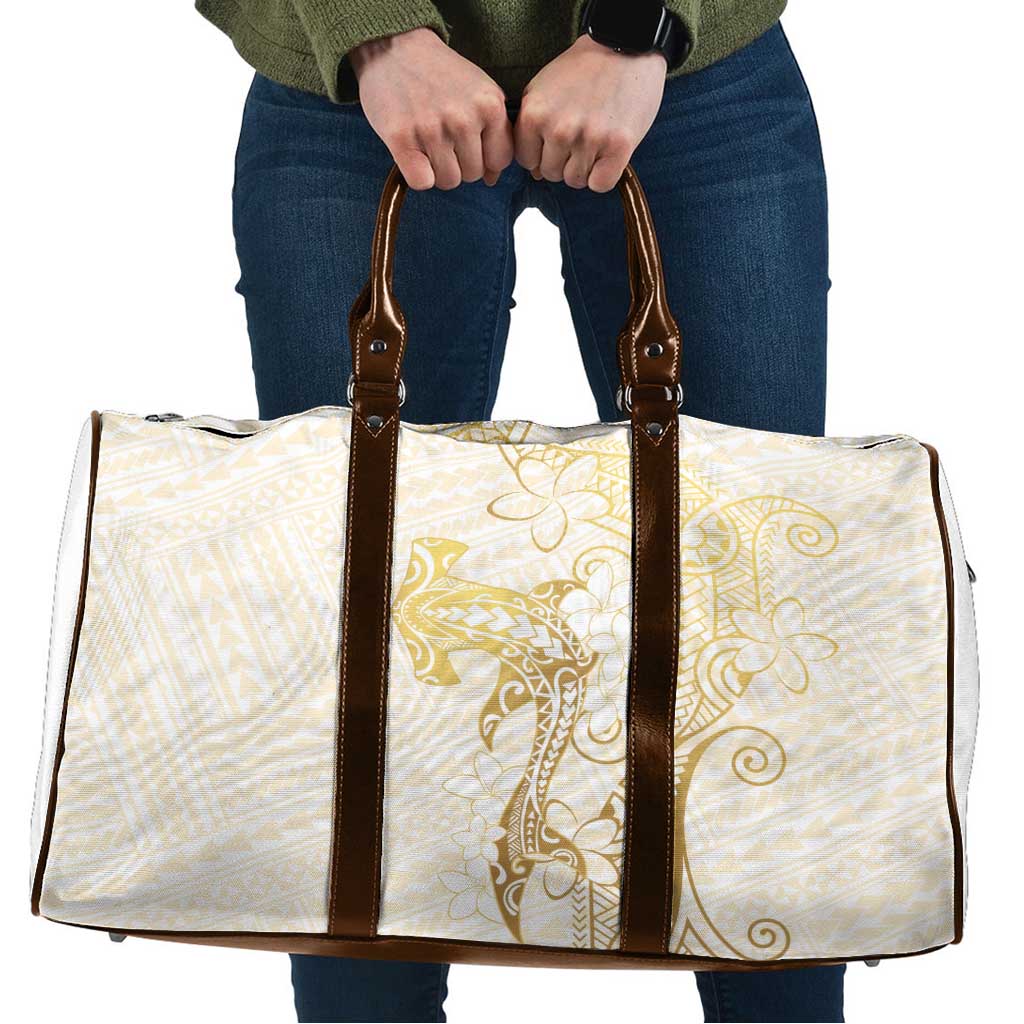 Gold and White Hawaii Travel Bag Hammerhead Shark Tattoo Curve Polynesian - Polynesian Pride