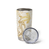 Gold and White Hawaii Tumbler Cup Hammerhead Shark Tattoo Curve Polynesian - Polynesian Pride