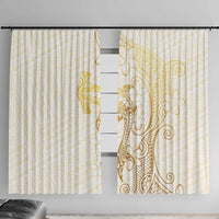 Gold and White Hawaii Window Curtain Hammerhead Shark Tattoo Curve Polynesian LT14 With Hooks White - Polynesian Pride