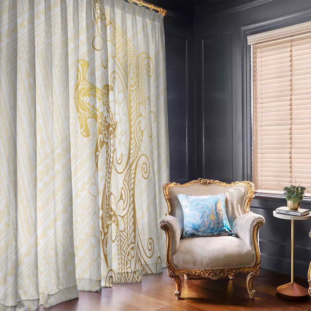 Gold and White Hawaii Window Curtain Hammerhead Shark Tattoo Curve Polynesian LT14 - Polynesian Pride