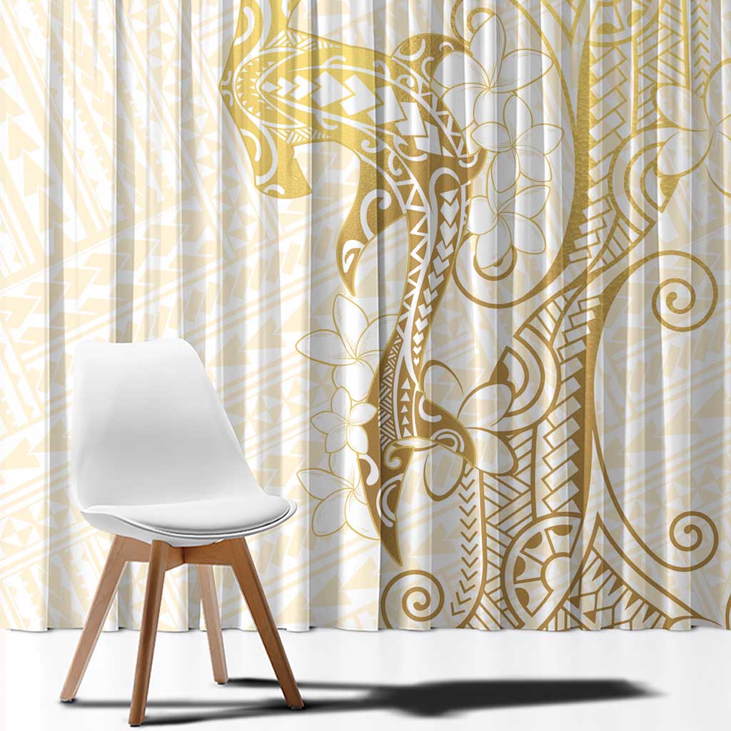 Gold and White Hawaii Window Curtain Hammerhead Shark Tattoo Curve Polynesian LT14 - Polynesian Pride