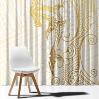 Gold and White Hawaii Window Curtain Hammerhead Shark Tattoo Curve Polynesian LT14 - Polynesian Pride