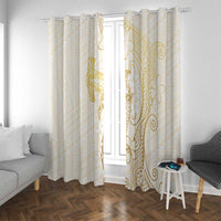 Gold and White Hawaii Window Curtain Hammerhead Shark Tattoo Curve Polynesian LT14 With Grommets White - Polynesian Pride