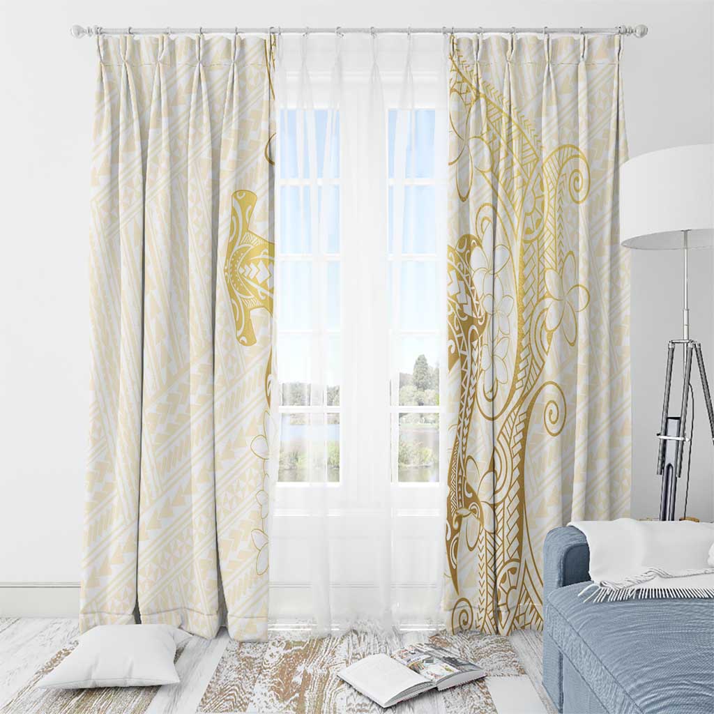 Gold and White Hawaii Window Curtain Hammerhead Shark Tattoo Curve Polynesian LT14 - Polynesian Pride