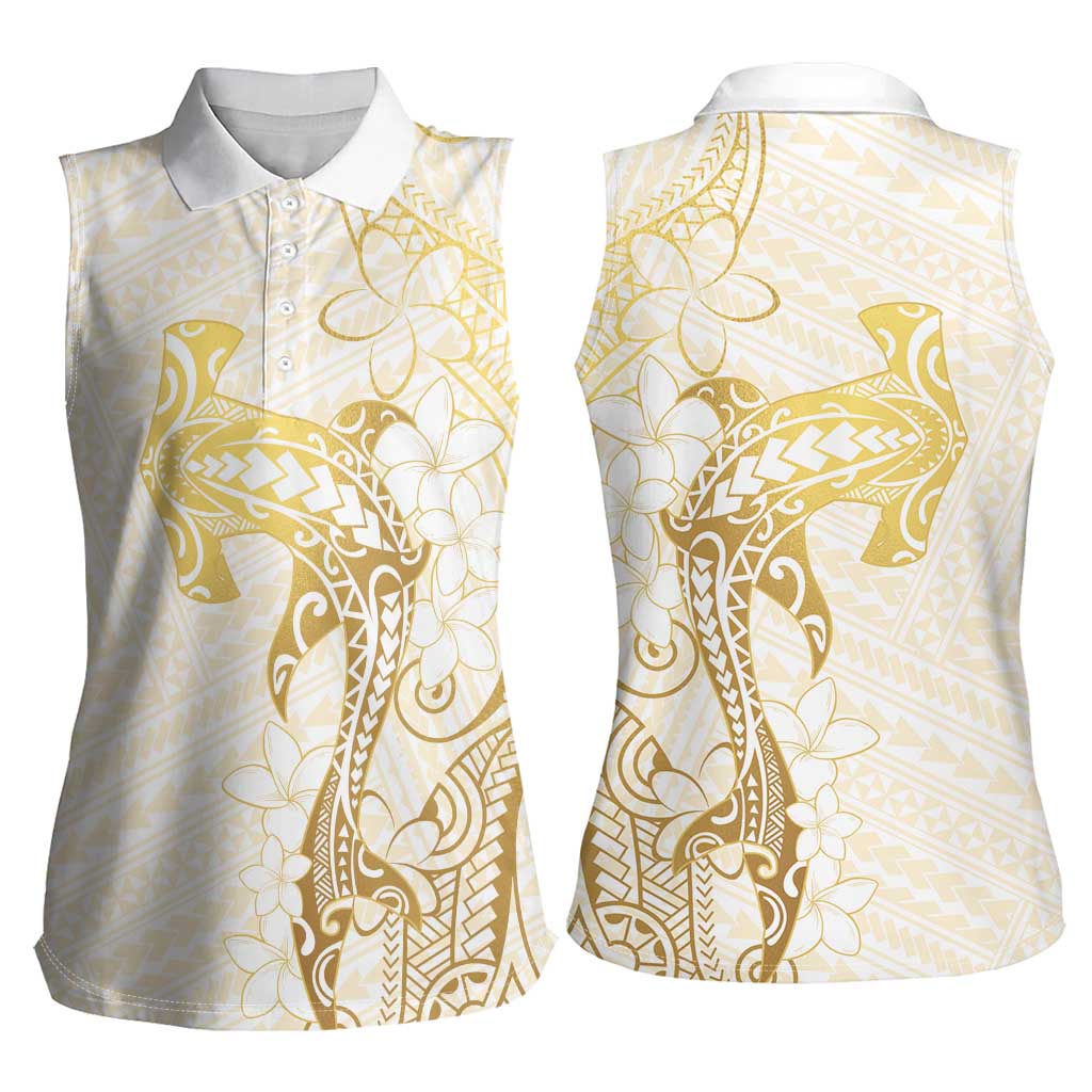 Gold and White Hawaii Women Sleeveless Polo Shirt Hammerhead Shark Tattoo Curve Polynesian LT14 - Polynesian Pride