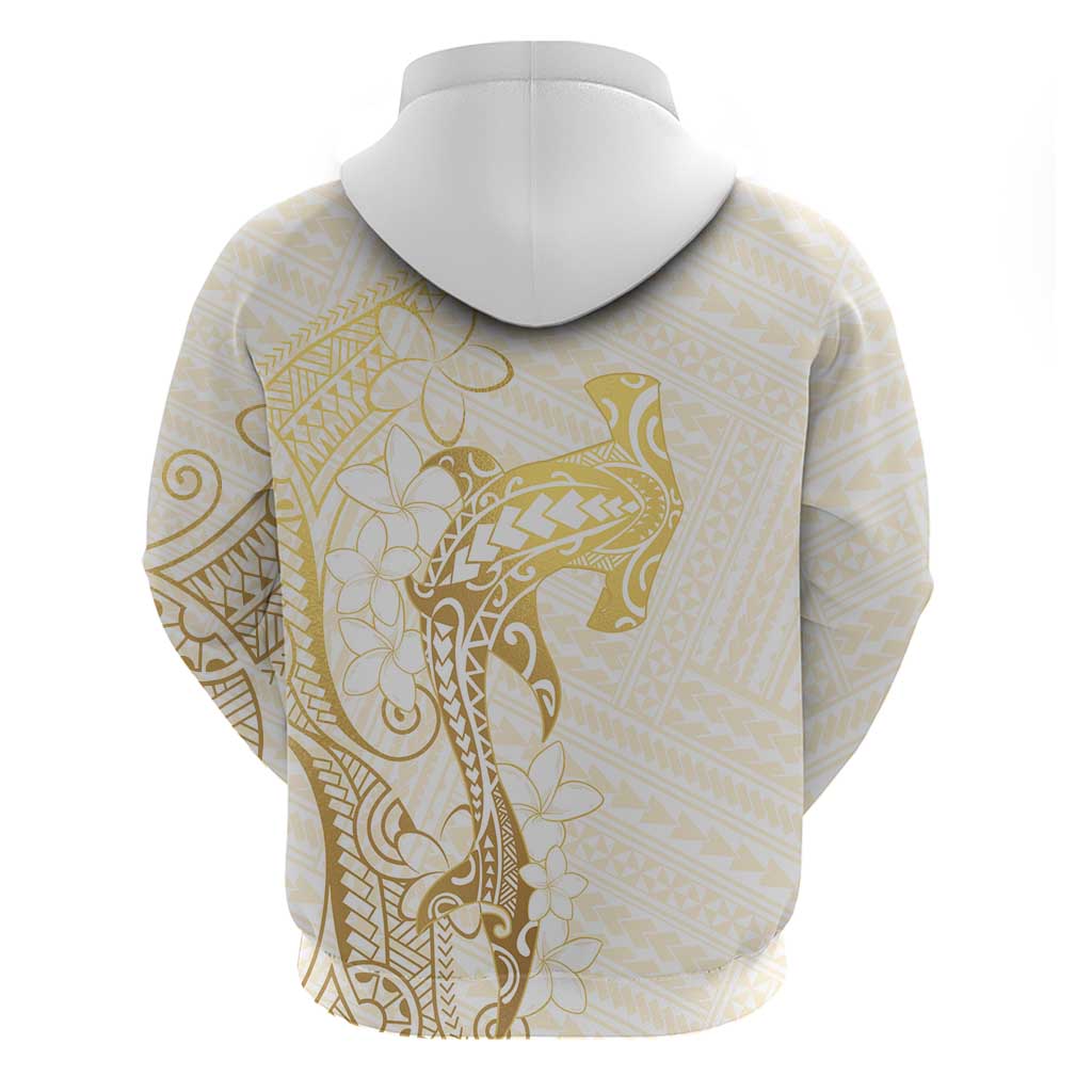 Gold and White Hawaii Zip Hoodie Hammerhead Shark Tattoo Curve Polynesian - Polynesian Pride
