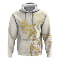 Gold and White Hawaii Zip Hoodie Hammerhead Shark Tattoo Curve Polynesian - Polynesian Pride