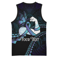 Personalised Polynesia Suicide Prevention Month Basketball Jersey Brave Strong Butterfly Teal Purple Ribbon LT14 - Polynesian Pride