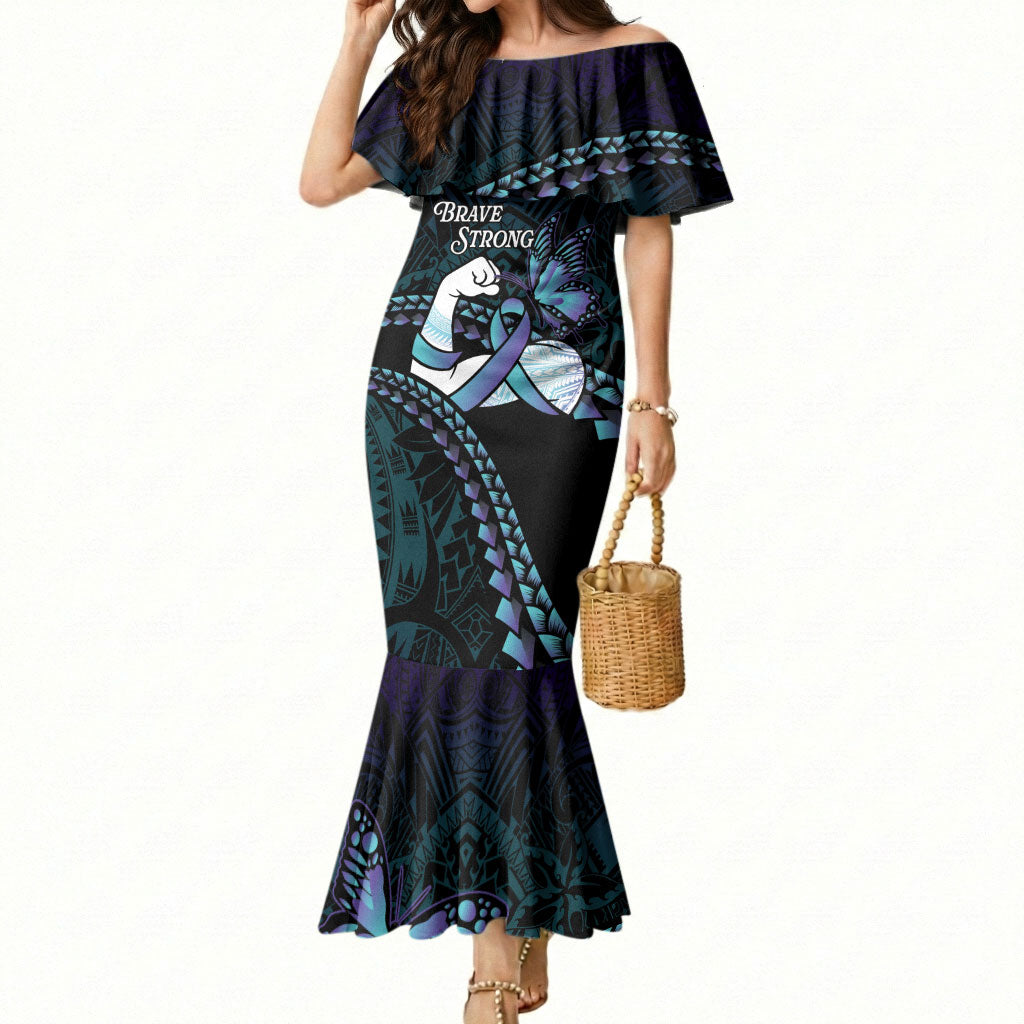Personalised Polynesia Suicide Prevention Month Mermaid Dress Brave Strong Butterfly Teal Purple Ribbon LT14 Women Purple - Polynesian Pride