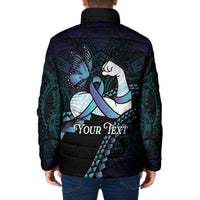Personalised Polynesia Suicide Prevention Month Padded Jacket Brave Strong Butterfly Teal Purple Ribbon LT14 - Polynesian Pride