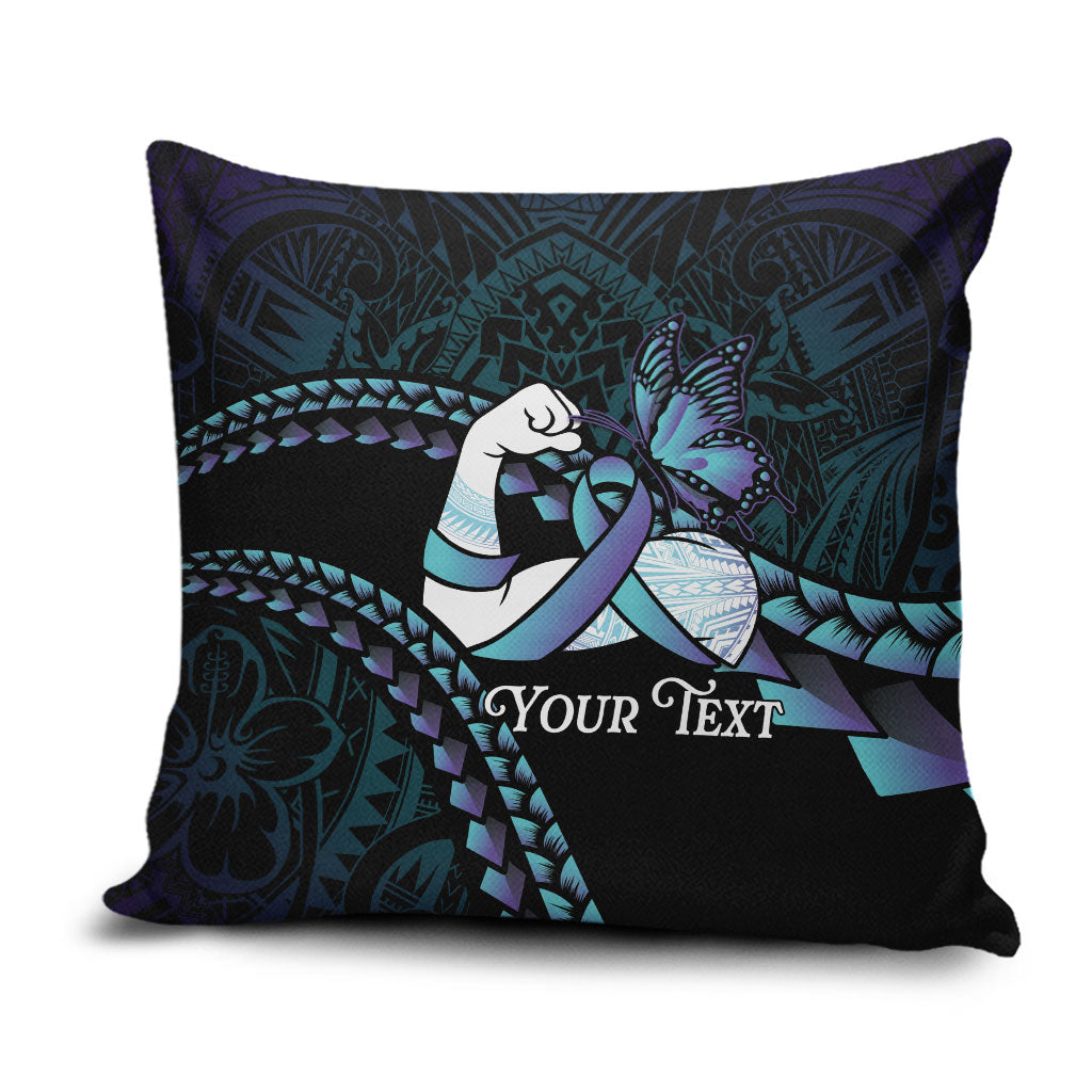 Personalised Polynesia Suicide Prevention Month Pillow Cover Brave Strong Butterfly Teal Purple Ribbon LT14 Purple - Polynesian Pride