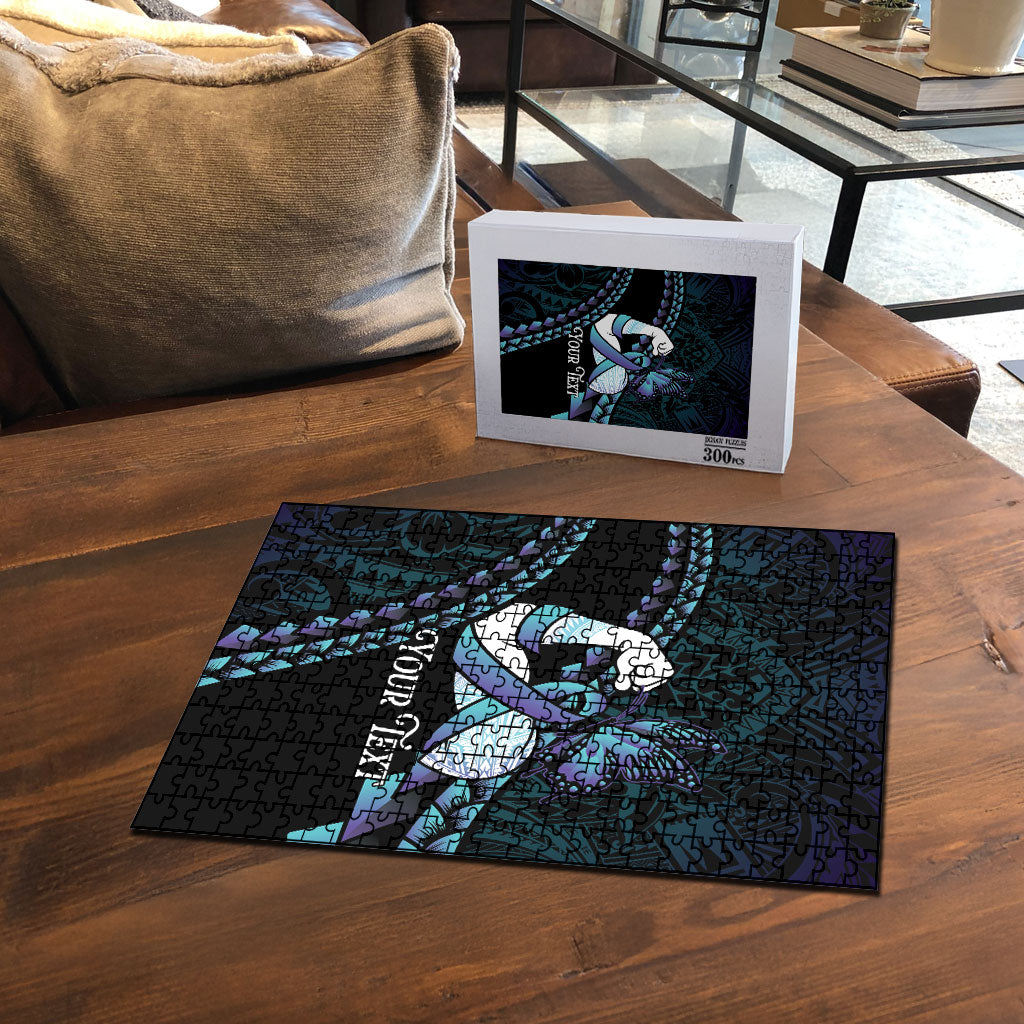 Personalised Polynesia Suicide Prevention Month Puzzle Brave Strong Butterfly Teal Purple Ribbon LT14 - Polynesian Pride