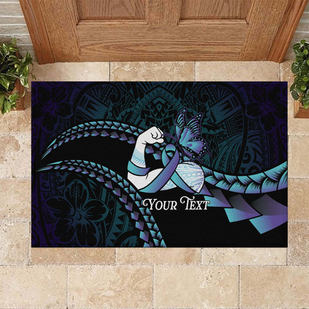 Personalised Polynesia Suicide Prevention Month Rubber Doormat Brave Strong Butterfly Teal Purple Ribbon LT14 Purple - Polynesian Pride