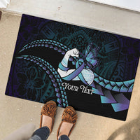 Personalised Polynesia Suicide Prevention Month Rubber Doormat Brave Strong Butterfly Teal Purple Ribbon LT14 - Polynesian Pride