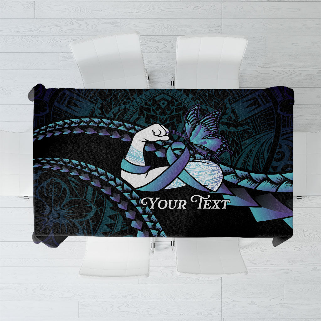 Personalised Polynesia Suicide Prevention Month Tablecloth Brave Strong Butterfly Teal Purple Ribbon LT14 Purple - Polynesian Pride
