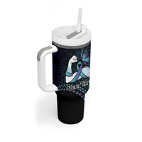 Personalised Polynesia Suicide Prevention Month Tumbler With Handle Brave Strong Butterfly Teal Purple Ribbon LT14 - Polynesian Pride