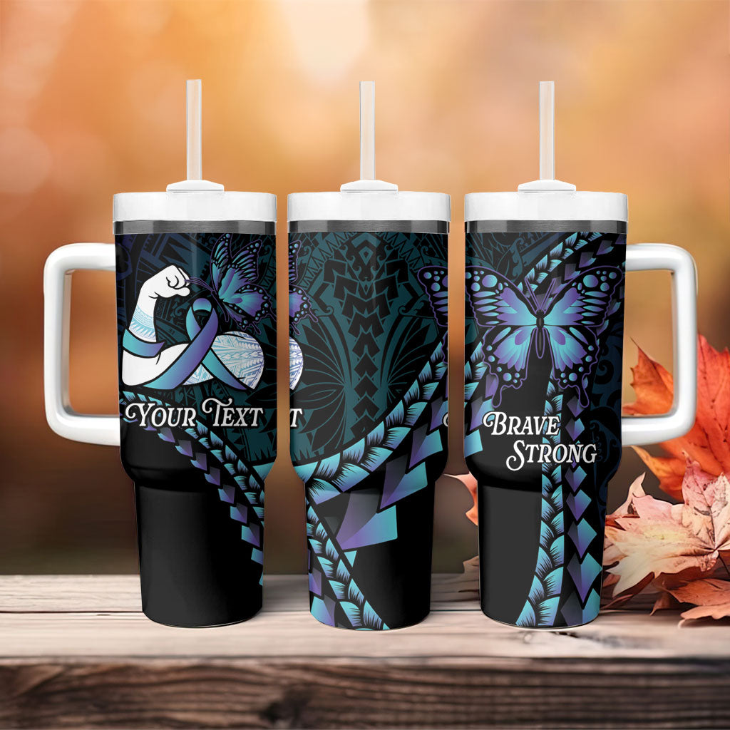 Personalised Polynesia Suicide Prevention Month Tumbler With Handle Brave Strong Butterfly Teal Purple Ribbon LT14 - Polynesian Pride