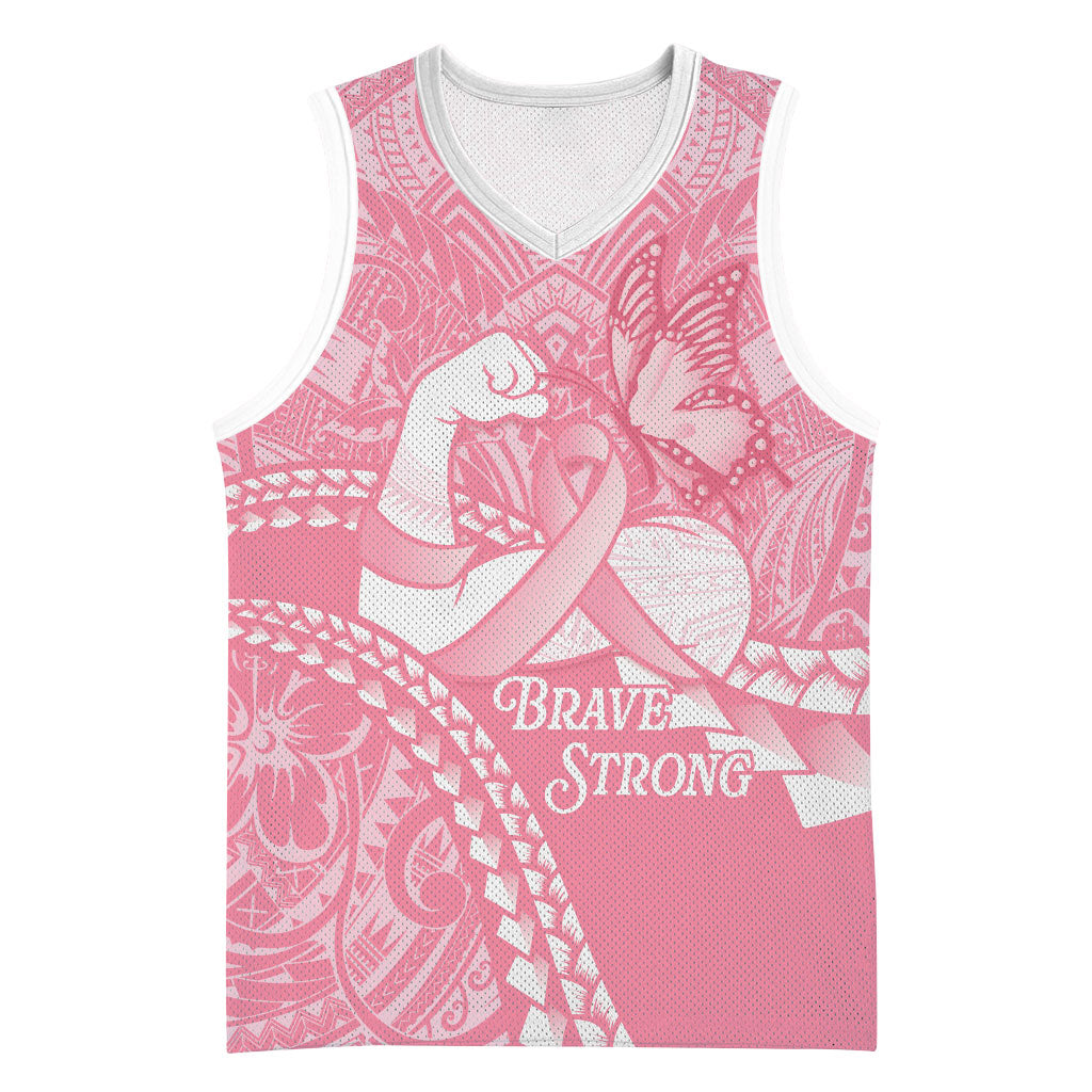 Personalised Polynesia Breast Cancer Awareness Basketball Jersey Brave Strong Butterfly Pink Ribbon LT14 Unisex Pink - Polynesian Pride
