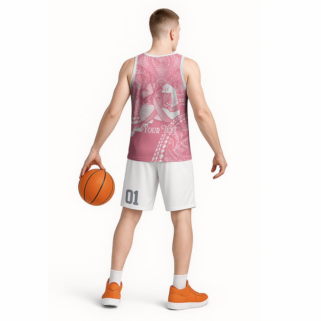 Personalised Polynesia Breast Cancer Awareness Basketball Jersey Brave Strong Butterfly Pink Ribbon LT14 - Polynesian Pride