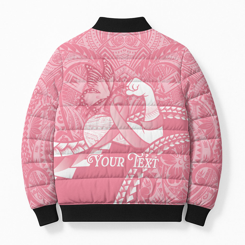 Personalised Polynesia Breast Cancer Awareness Bomber Puffer Jacket Brave Strong Butterfly Pink Ribbon LT14 - Polynesian Pride