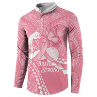 Personalised Polynesia Breast Cancer Awareness Button Sweatshirt Brave Strong Butterfly Pink Ribbon LT14 - Polynesian Pride